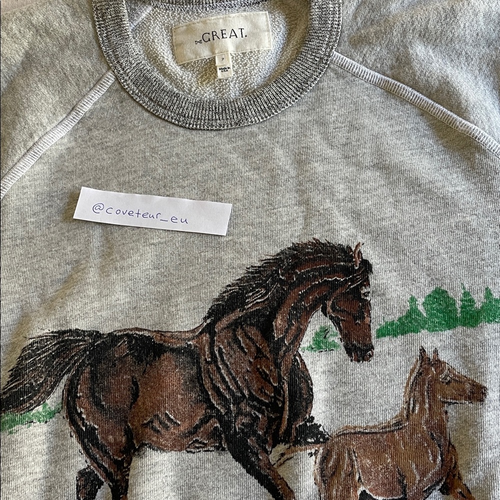 The Great. The College Sweatshirt in Heathered Grey Running Horse Graphic. Sz 2. - Picture 4 of 9
